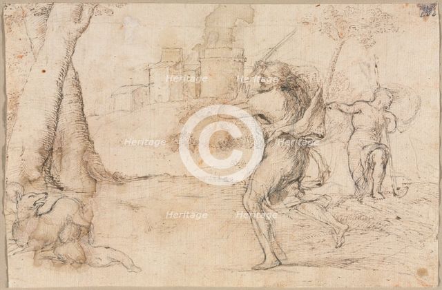Romulus and Remus Found by Faustulus (recto) Concentric Circles (verso) , c. 1535. Creator: Romanino (Italian, 1484/87-1562).