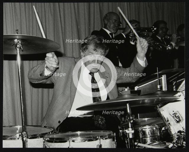 Ronnie Verrell on drums at The Fairway, Welwyn Garden City, Hertfordshire, 1991. Artist: Denis Williams