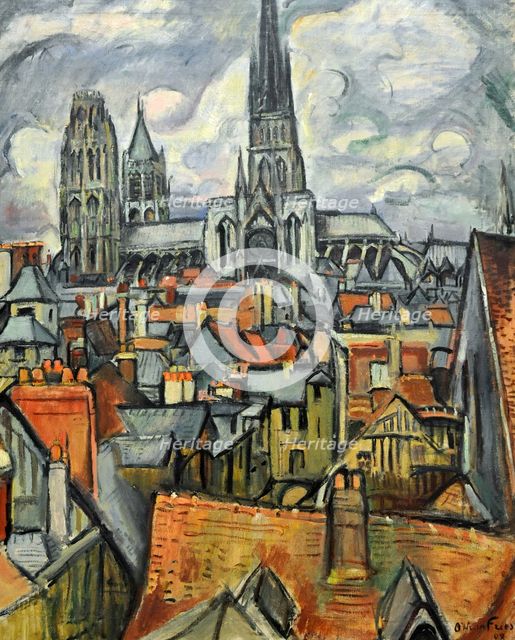Roofs and Cathedral in Rouen, 1908. Creator: Othon Friesz.