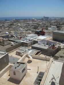 Rooftop view and Mediterranean, Sousse, Tunisia, 2009. Creator: Amanda Waite