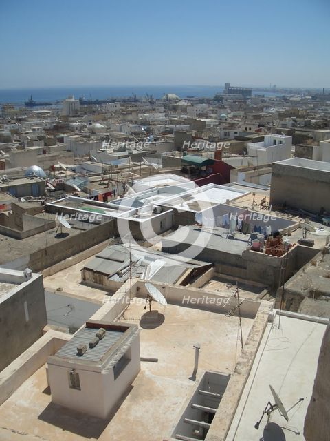 Rooftop view and Mediterranean, Sousse, Tunisia, 2009. Creator: Amanda Waite.