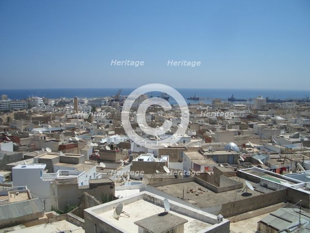 Rooftop view and Mediterranean, Sousse, Tunisia, 2009.  Creator: Amanda Waite.