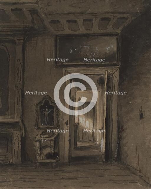 Room with Prie-dieu and Open Door, mid 19th century. Creator: Alfred Jacob Miller.