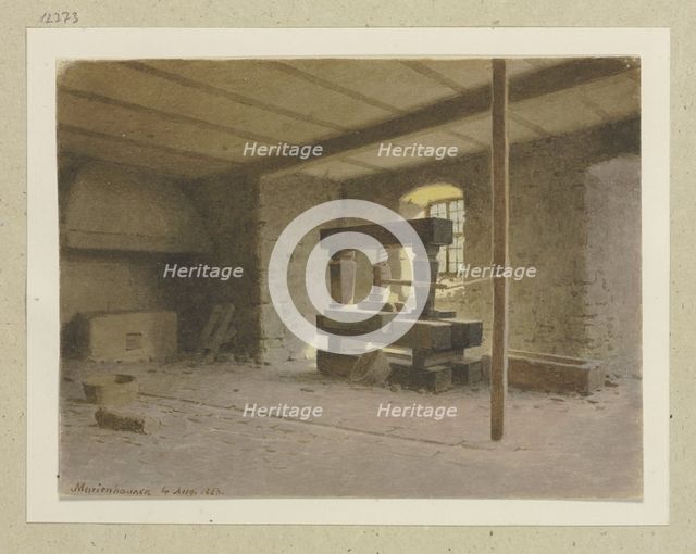 Room with wine press in Marienhausen, 1883. Creator: Carl Theodor Reiffenstein.