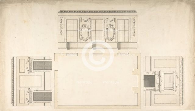Room Design Showing Plan and Three Wall Elevations, ca. 1740-60. Creator: Anon.