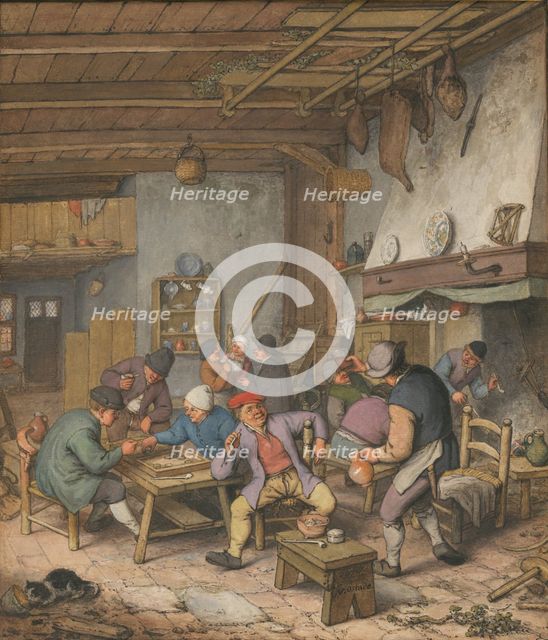 Room in an Inn with Peasants Drinking, Smoking and Playing Backgam, 1678. Artist: Ostade, Adriaen Jansz, van (1610-1685)