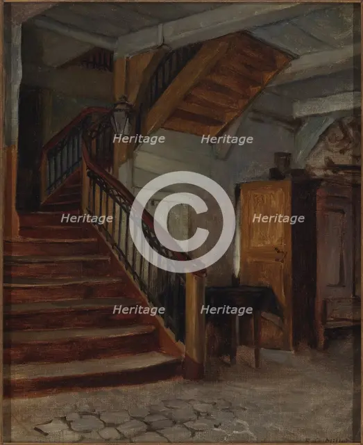 Room Interior with Winding Staircase, late 19th-early 20th century. Creator: Francis Davis Millet.