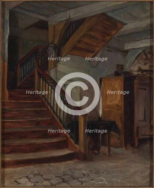 Room Interior with Winding Staircase, late 19th-early 20th century. Creator: Francis Davis Millet.