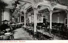 Room of the Café Maison Doré in Barcelona, ??1915 photograph, postcard