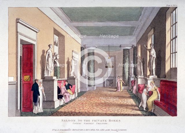 Room off the private boxes, Covent Garden Theatre, Bow Street, Westminster, London, 1810. Artist: Anon