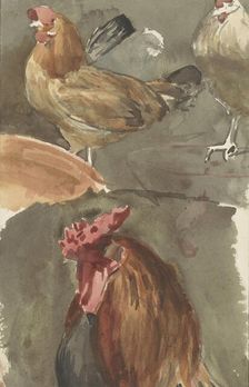 Rooster with chickens, 1874-1925. Creator: Jan Veth