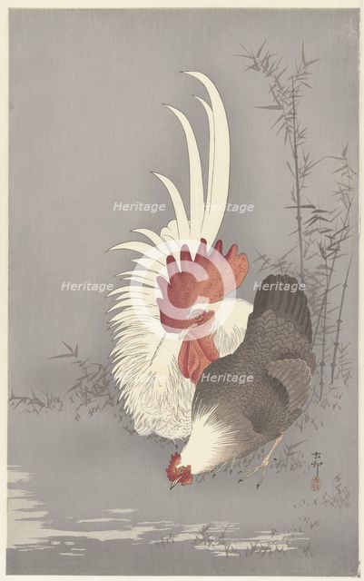 Rooster and chicken. Creator: Ohara, Koson (1877-1945).