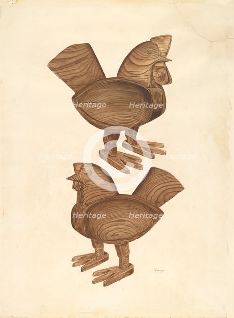 Rooster and Hen, 1935/1942. Creator: Al Curry.