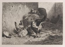 Rooster and Hens, 1864. Creator: Charles Emile Jacque