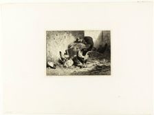 Rooster and Hens, c. 1864. Creator: Charles Emile Jacque