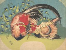 Rooster, Hen and Chicken with Spiderwort, ca. 1830-33. Creator: Hokusai