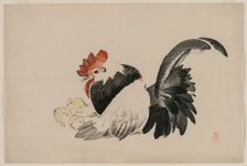 Rooster, Hen, and Chicks, c. 1880s. Creator: Shibata Zeshin (Japanese, 1807-1891)