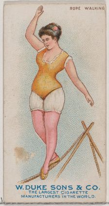Rope Walking, from the Gymnastic Exercises series (N77) for Duke brand cigarettes, 1887., 1887. Creator: Unknown