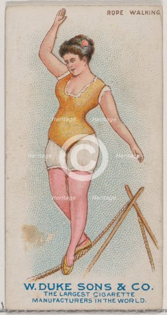 Rope Walking, from the Gymnastic Exercises series (N77) for Duke brand cigarettes, 1887., 1887. Creator: Unknown.