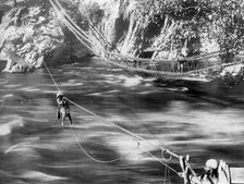 Rope bridge, Jhelum Valley, Kashmir, India, c1900. Artist: F Bremner