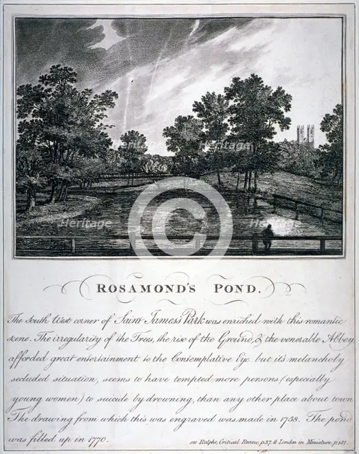 Rosamond's Pond, St James's Park, Westminster, London, 1791. Artist: Anon