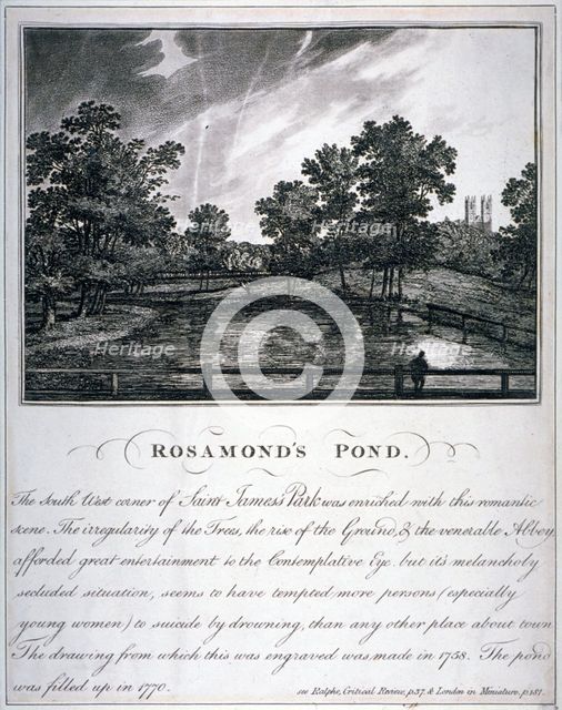 Rosamond's Pond, St James's Park, Westminster, London, 1791. Artist: Anon