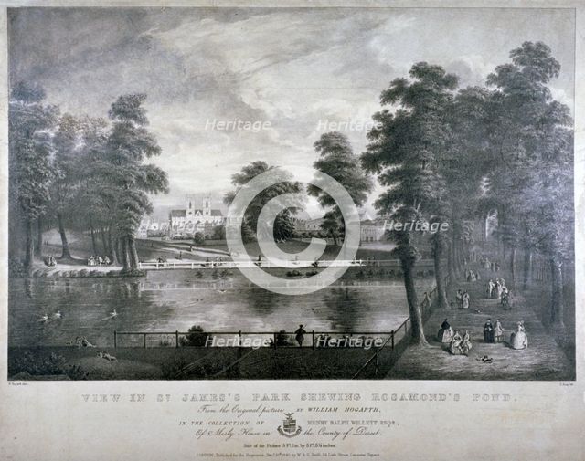 Rosamond's Pond, St James's Park, Westminster, London, 1840. Artist: F Ross