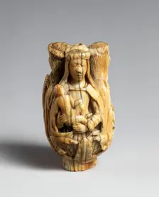 Rosary Terminal Bead with the Virgin and Child, Saint Barbara, and Saint..., French (?), 15th centur Creator: Unknown