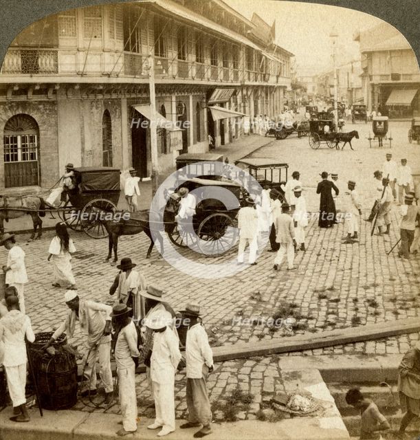 Rosario Road and Binondo Church, Manila, Philippines.Artist: Underwood & Underwood