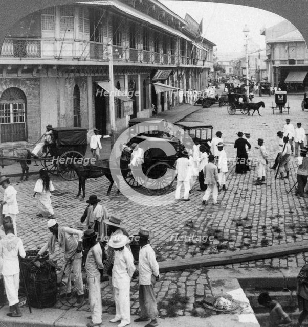 Rosario Street and Binondo Church as seen from Pasig River, Manila, Philippines, 1899.Artist: Underwood & Underwood