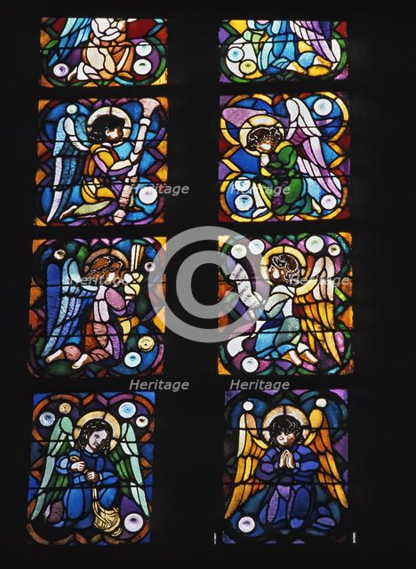  'Rosassa Sanctus', stained-glass window leaded in silver gray and yellow, original drawing by An…
