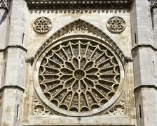 Rose window, main façade, Santa Maria de Leon Cathedral, Leon, Spain (2002). Creator: LTL