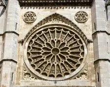 Rose window, main façade, Santa Maria de Leon Cathedral, Leon, Spain (2002). Creator: LTL