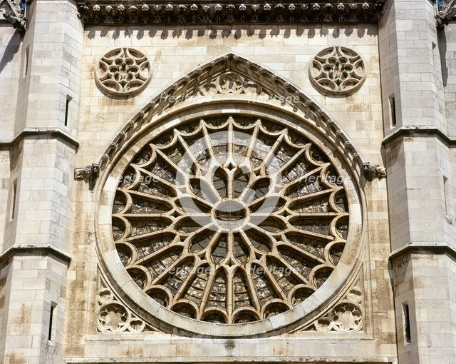 Rose window, main façade, Santa Maria de Leon Cathedral, Leon, Spain (2002). Creator: LTL.