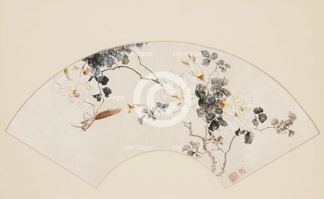 Rose and praying mantis, 19th century (1801-1900). Artist: Baoru Liu.