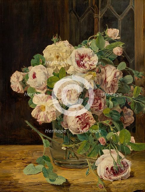 Rose bouquet at the window, 1832. Creator: Ferdinand Georg Waldmuller.