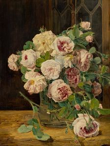 Rose bouquet at the window, 1832. Creator: Ferdinand Georg Waldmuller