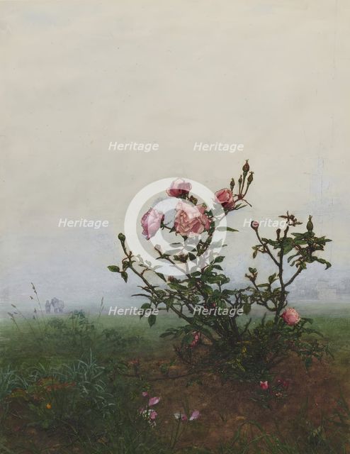 Rose Bush in front of a Landscape, 1863. Creator: Leon Bonvin.