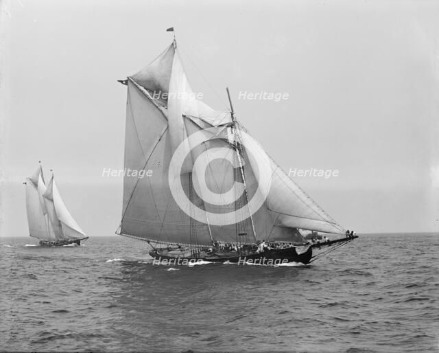 Rose Dorothea, with broken topmast in first Fishermen's Race for Lipton Cup, 1907. Creator: Unknown.