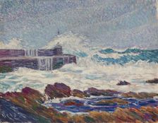 Rosehearty Pier in a storm, 1910. Creator: Alfred William Finch