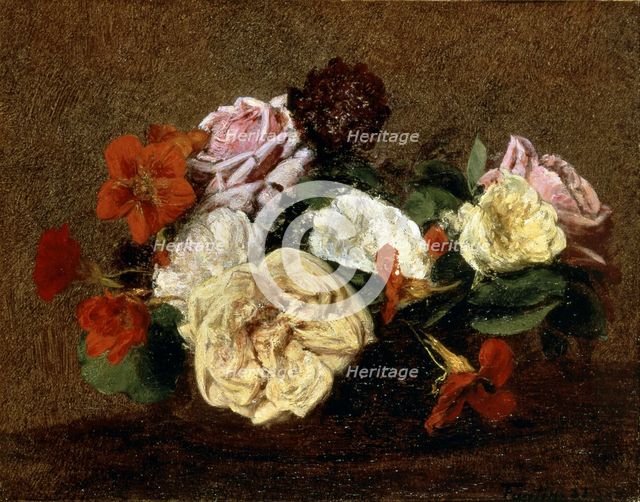 Roses and Nasturtiums in a Vase', 1883.
