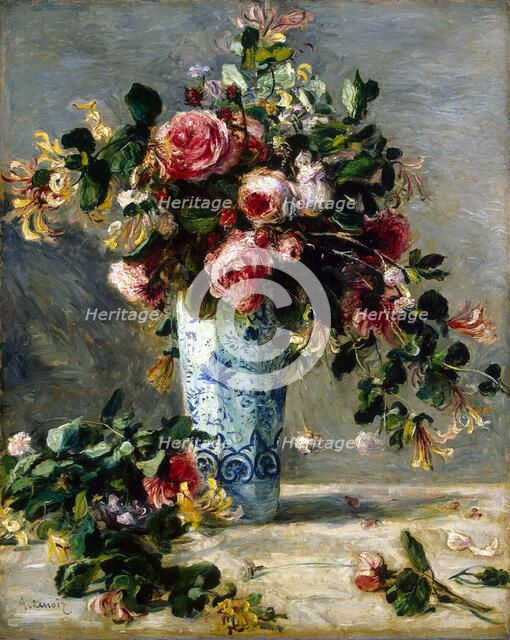 'Roses and Jasmine in a Delft Vase', 1880-1881.  Artist: Pierre-Auguste Renoir