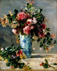 Roses and Jasmine in a Delft Vase 1880-1881. Artist: Pierre-Auguste Renoir
