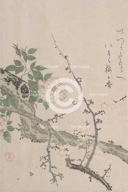 Roses and Plum Blossoms, 19th century. Creator: Kubo Shunman.