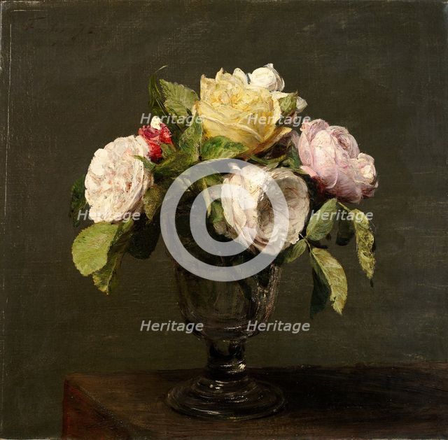 Roses dans un Verre a Pied, 1873. Creator: Henri Fantin-Latour.