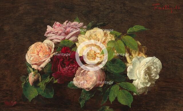 Roses de Nice on a Table, 1882. Creator: Henri Fantin-Latour.