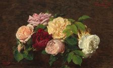 Roses de Nice on a Table, 1882. Creator: Henri Fantin-Latour