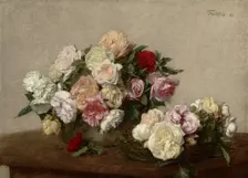 Roses In A Bowl And Dish, 1885. Creator: Henri Fantin-Latour