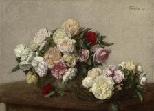 Roses In A Bowl And Dish, 1885. Creator: Henri Fantin-Latour