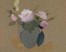 Roses in a Blue-Green Vase, 1942. Creator: Helene Schjerfbeck